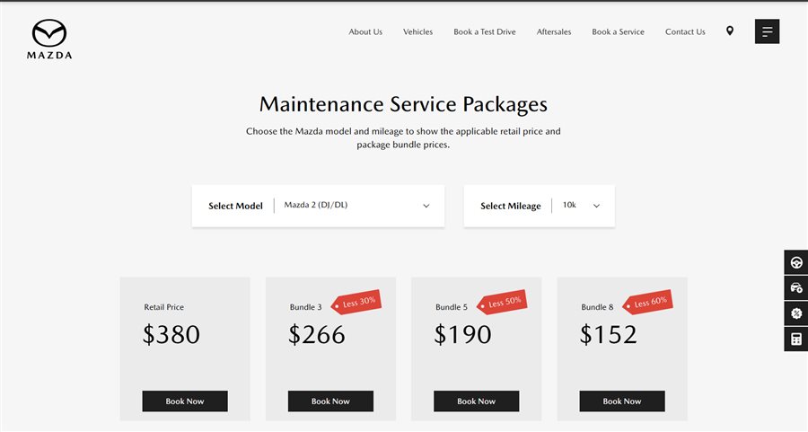 Mazda maintenance services page